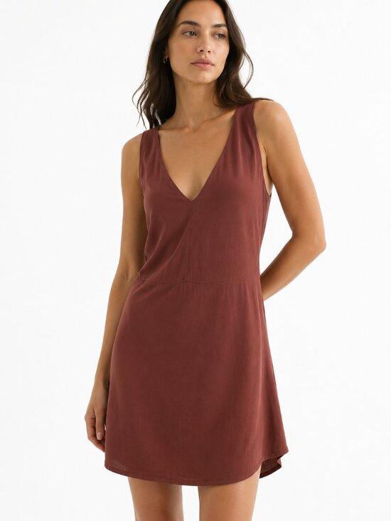Aritzia Dresses & Skirts - ARITZIA LITTLE MOON BROWN SLEEVELESS V-NECK MINI DRESS ARTICLE 63085 - 0